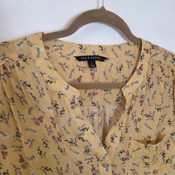 Zac & Rachel Butter Yellow Floral Blouse Top Peasant Cottagecore  Modest Large - Picture 7 of 9